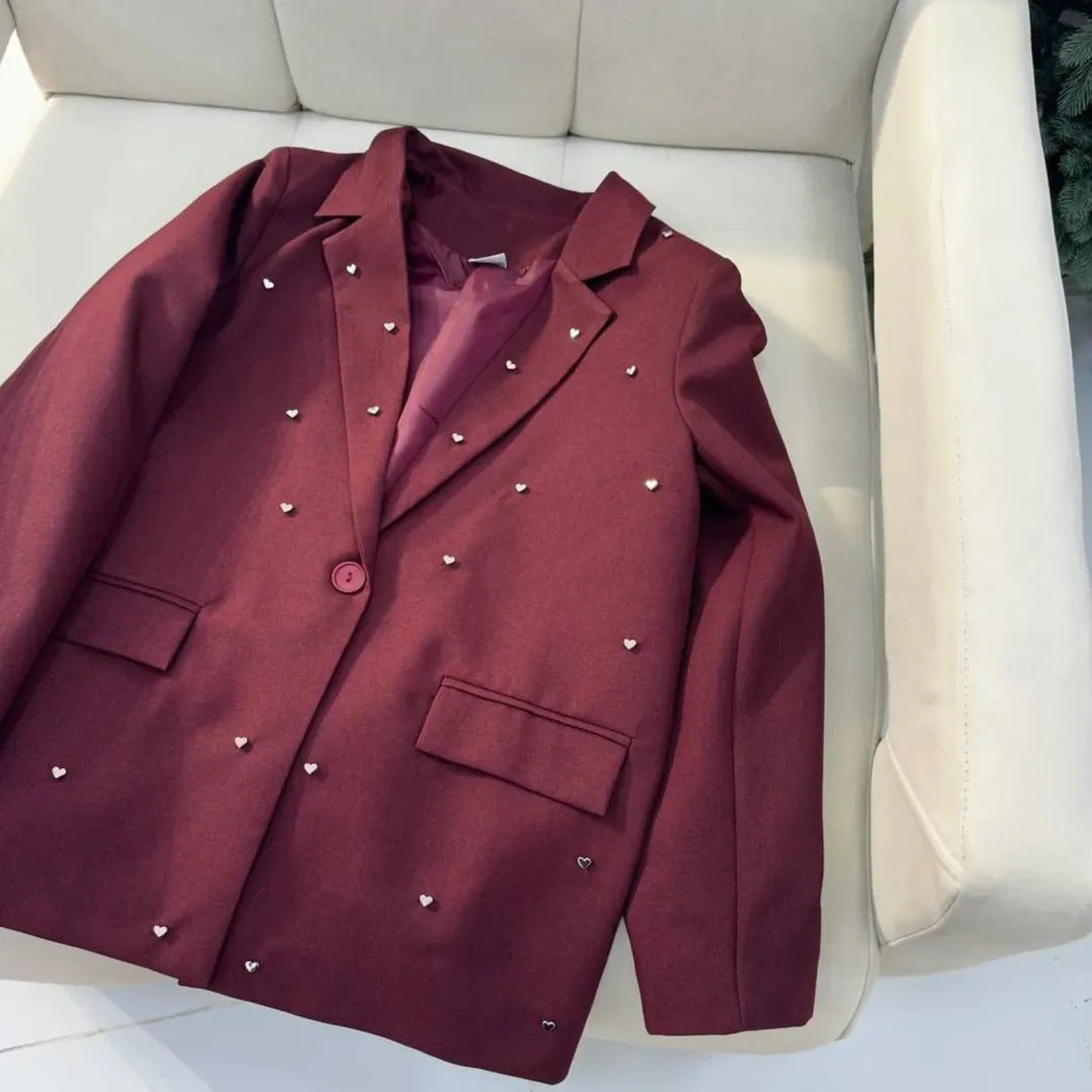 Damen Eleganter Oversize-Blazer mit Herz-Applikationen Drune