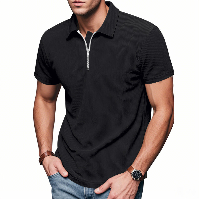 Unisex nan kurzärmeliges Halbzip-Polo aus geripptem Jersey mit Hemdkragen Drune