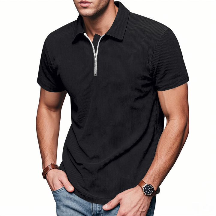 Unisex nan kurzärmeliges Halbzip-Polo aus geripptem Jersey mit Hemdkragen Drune