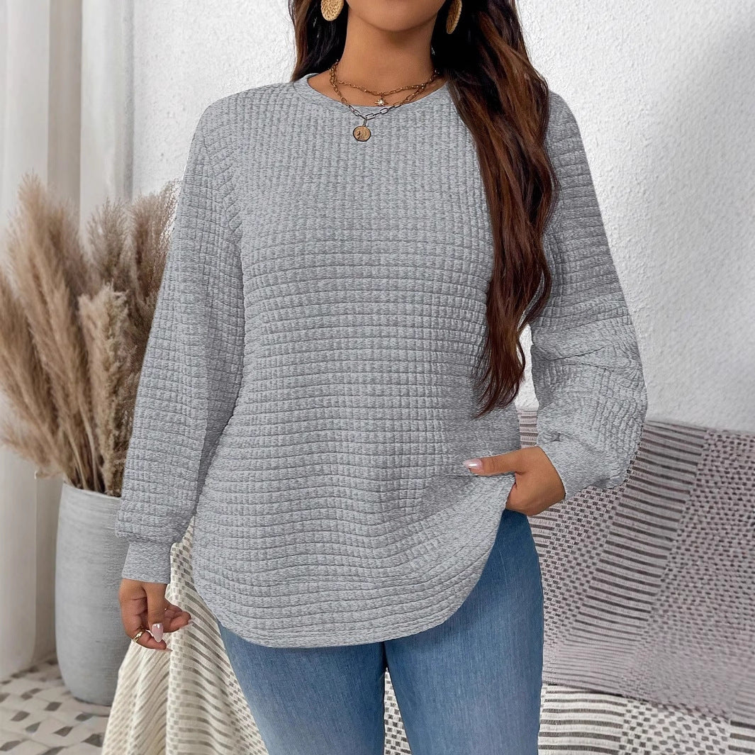 Damen nan Waffelstrick Longsleeve mit Rundhalsausschnitt, leicht A-Linien-Schnitt und gerippten Bündchen Drune