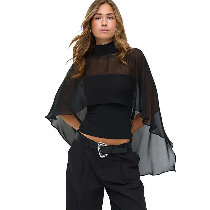 Damen elegantes Top mit transparenten Flügel-Ärmeln Drune