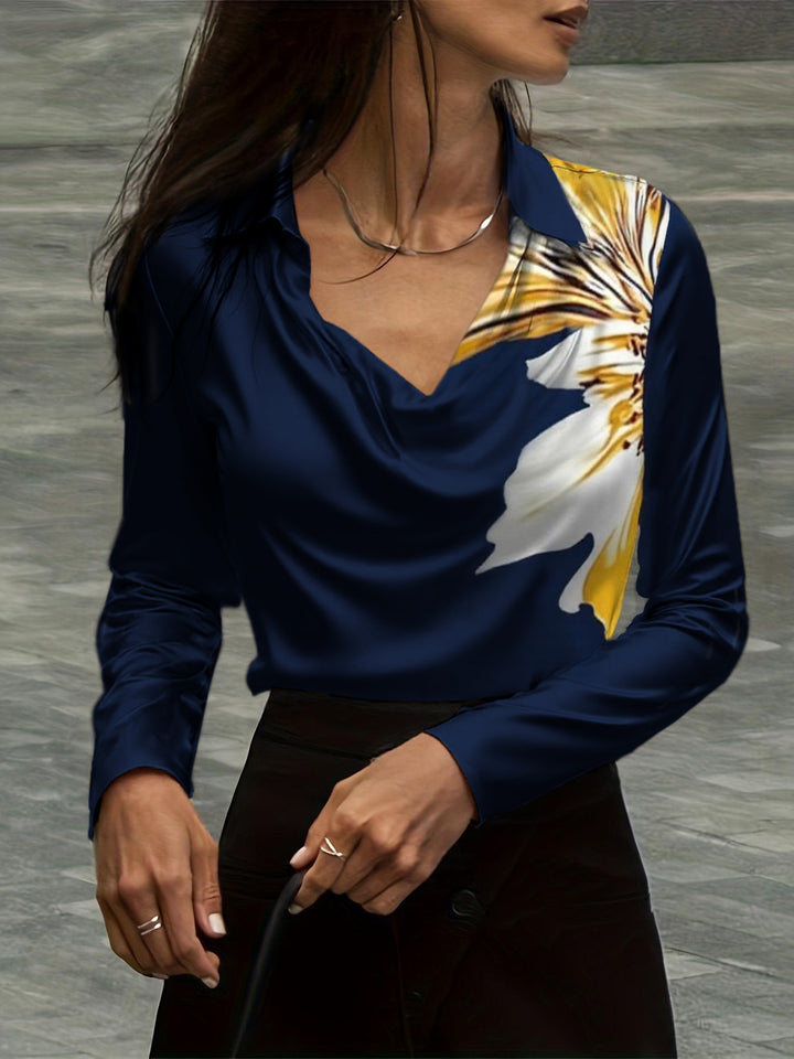 Damen Satinbluse mit Wasserfallkragen und Hemdkragen Drune