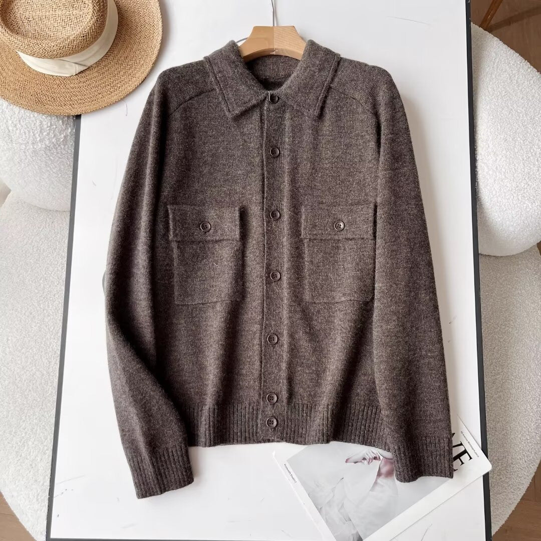 Damen zeitlose Strickjacke mit praktischen Brusttaschen Drune