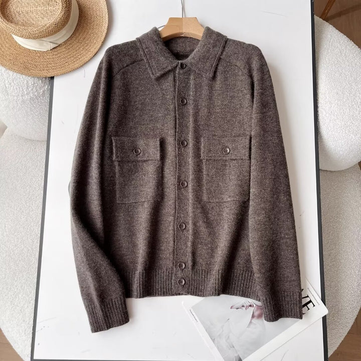 Damen zeitlose Strickjacke mit praktischen Brusttaschen Drune