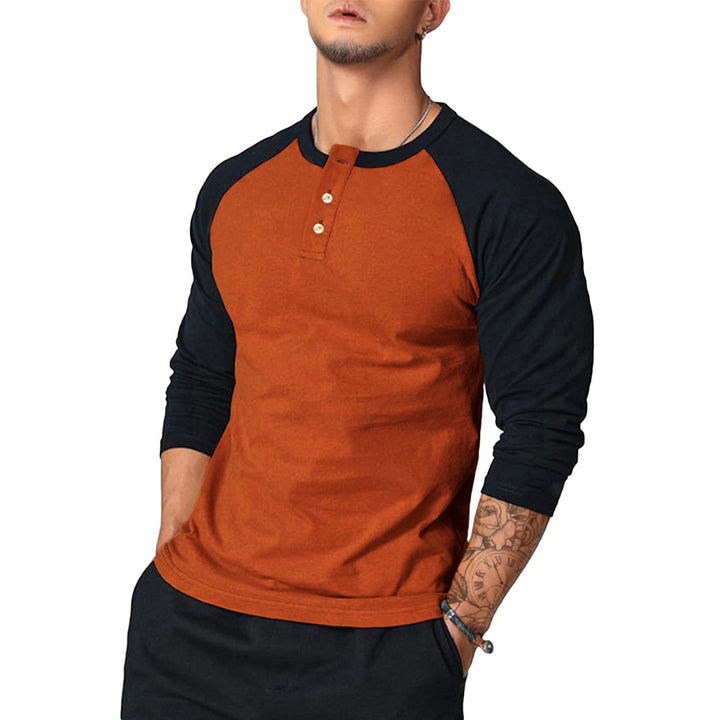 Herren Lässiges Langarm Henley-Shirt mit Kontrastärmeln Drune