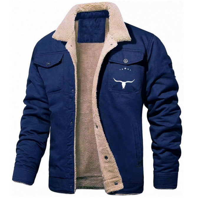 Herren gefütterte Sherpa-Canvas-Jacke mit Knopfleiste und Brusttaschen Drune
