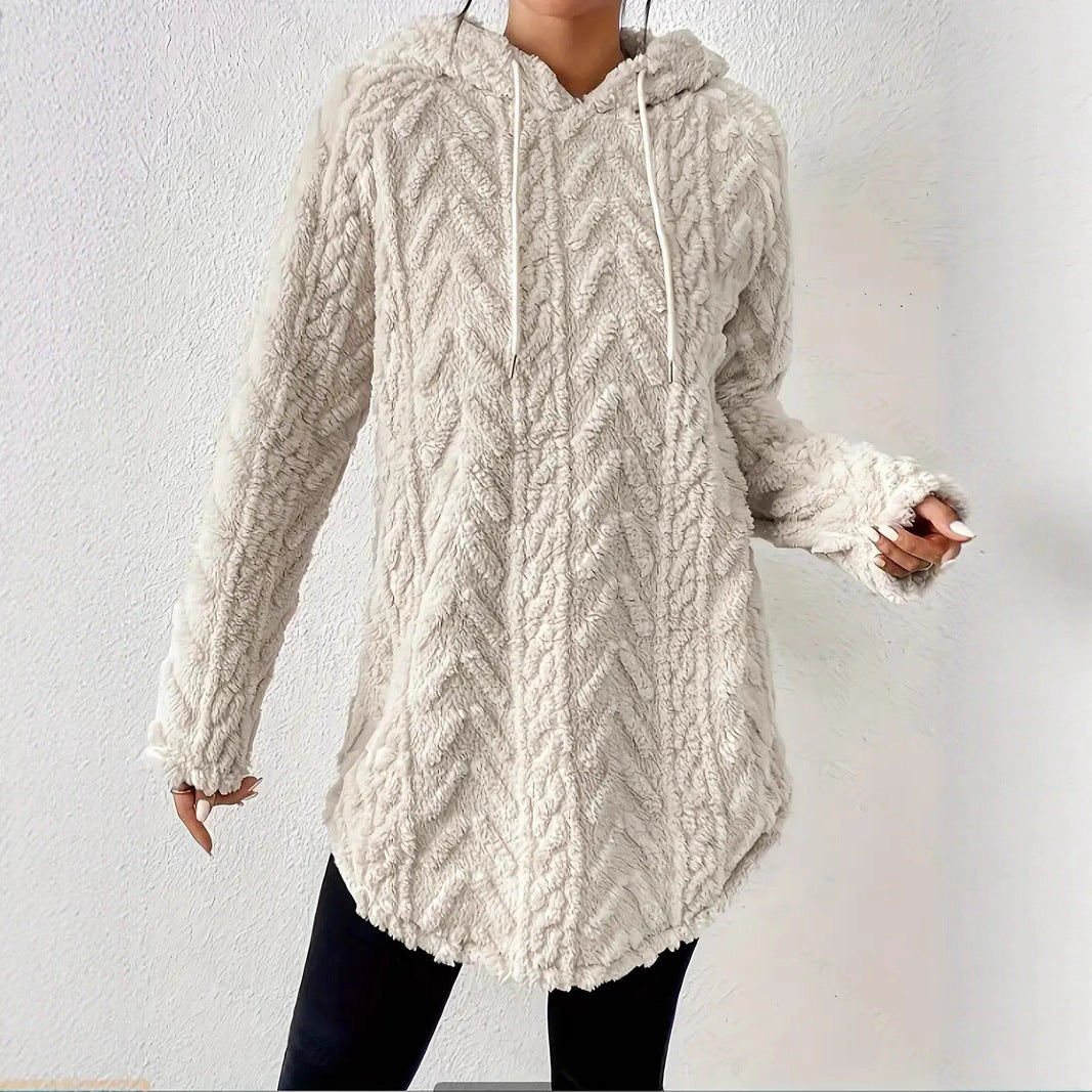 Damen kuschelige Fleece-Hoodiejacke mit strukturiertem Rippdesign Drune