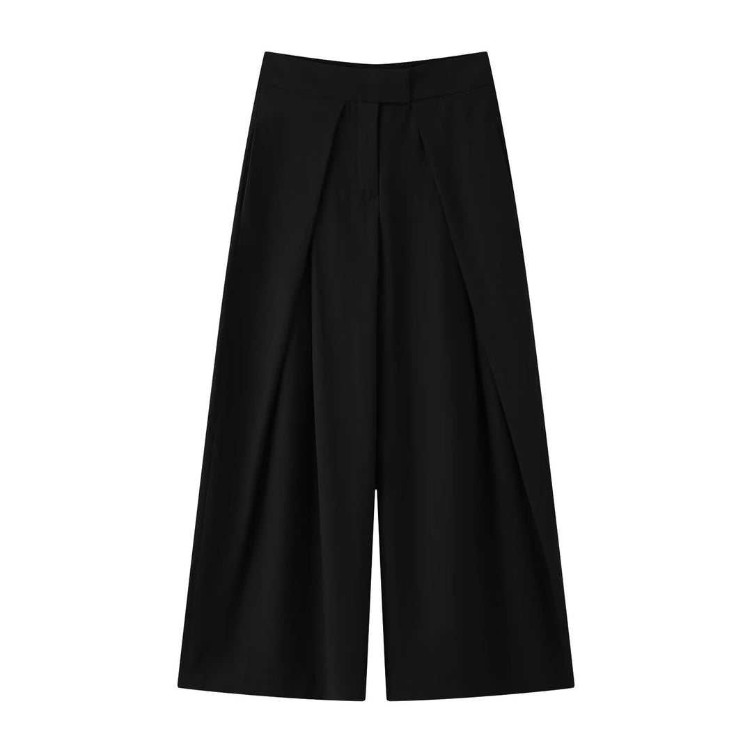 Damen 400+ weite Culotte‑Hose mit hoher Taille, verdeckter Knopfblende und vorderen Überlappungs‑Schlitzen Drune