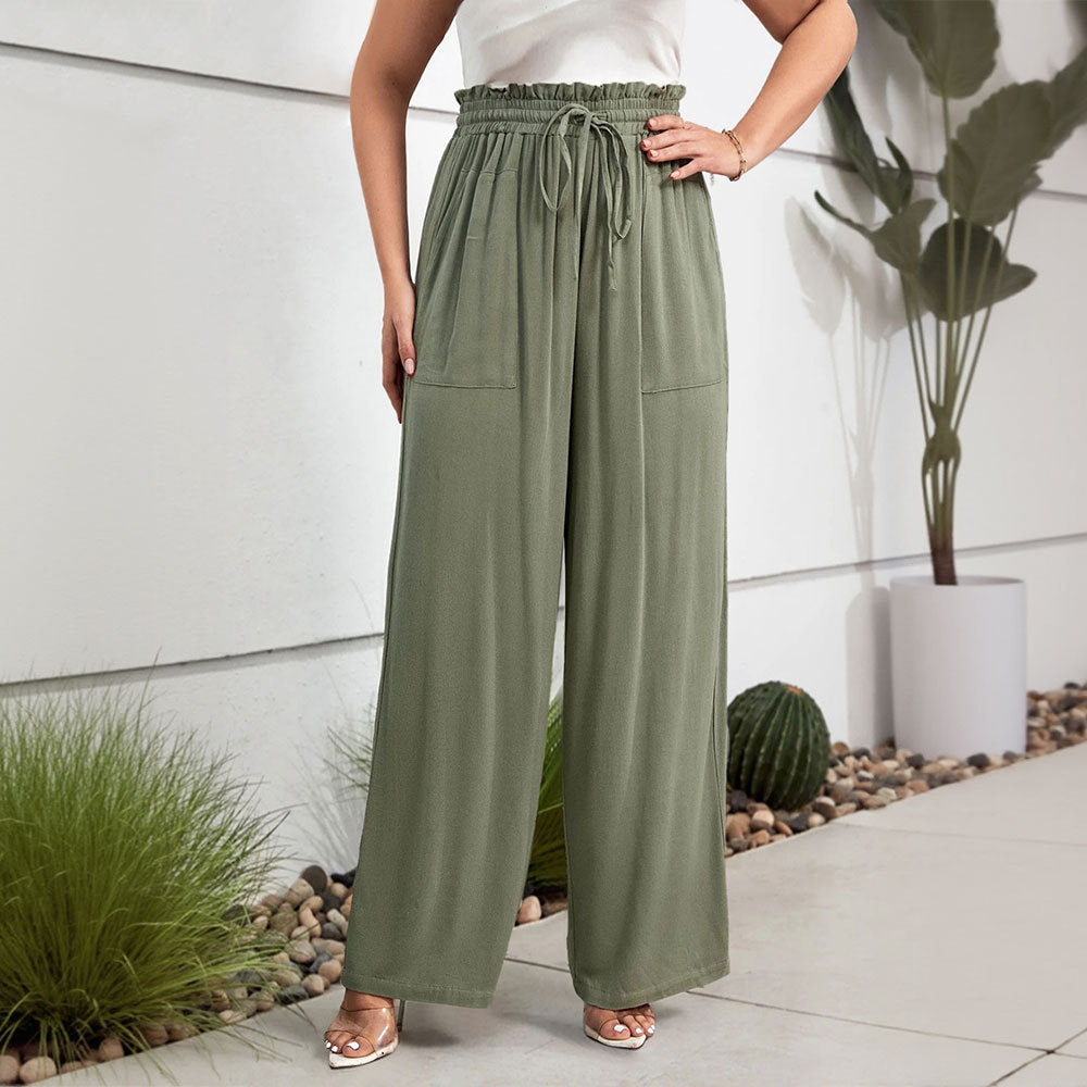 Damen weite Palazzo-Hose mit elastischem Bund und seitlichen Taschen Drune