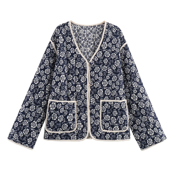 Damen elegante Floral-Jacke im Oversized-Schnitt mit strukturierten Details Drune