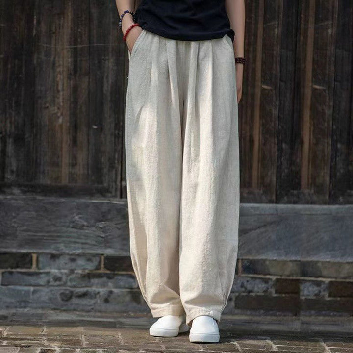 Damen weite Leinenhose mit elastischem Bund und seitlichen Taschen Drune