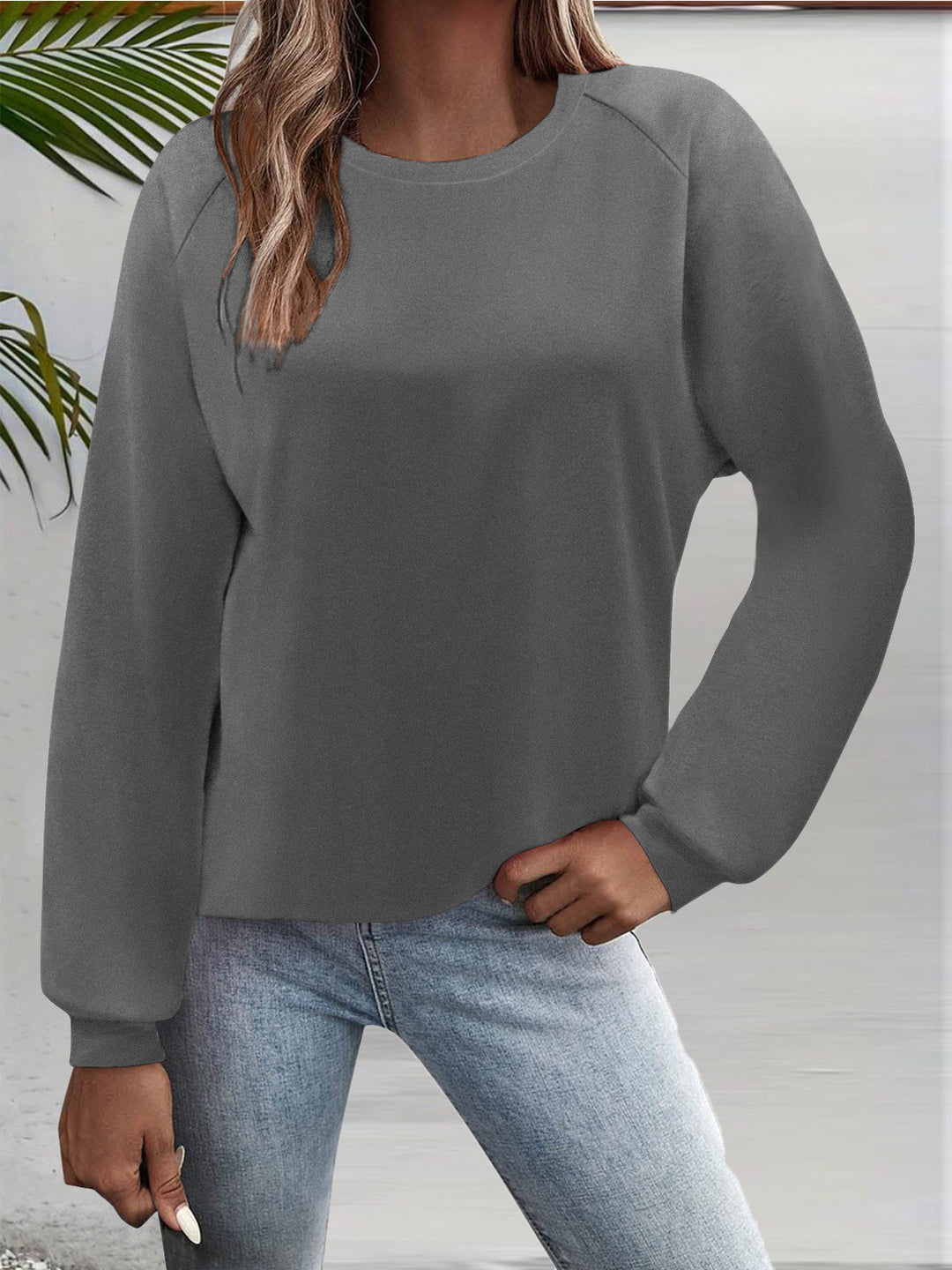 Damen Freizeit Rundhalsausschnitt Sweatshirt mit Raglanärmeln und elastischen Bündchen Drune