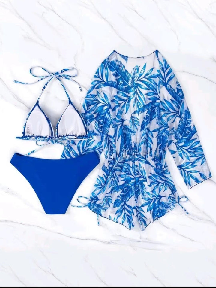 Damen Strandoutfit im Set mit kombiniertem Bikini und lässiger Kaftan Drune