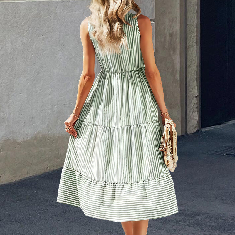 Damen Langarm-Etuikleid mit Knopfleiste und gestreiftem Design Drune