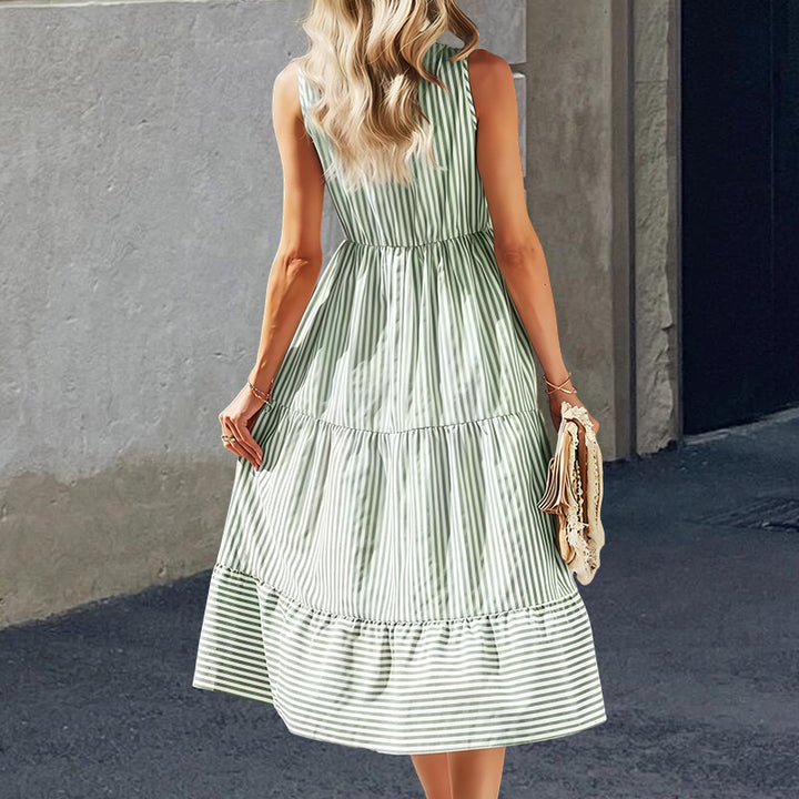 Damen Langarm-Etuikleid mit Knopfleiste und gestreiftem Design Drune