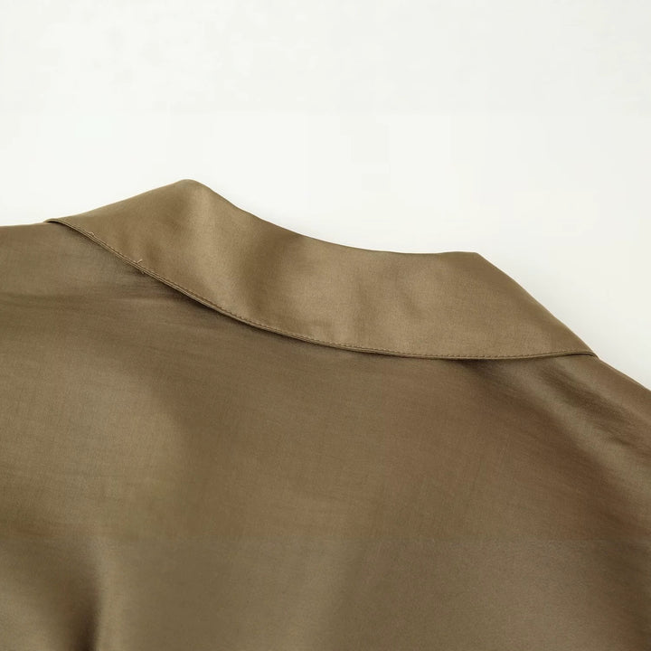Damen Locker geschnittene Tunika-Hemdbluse mit halboffenem V-Ausschnitt und breiten Manschetten Drune