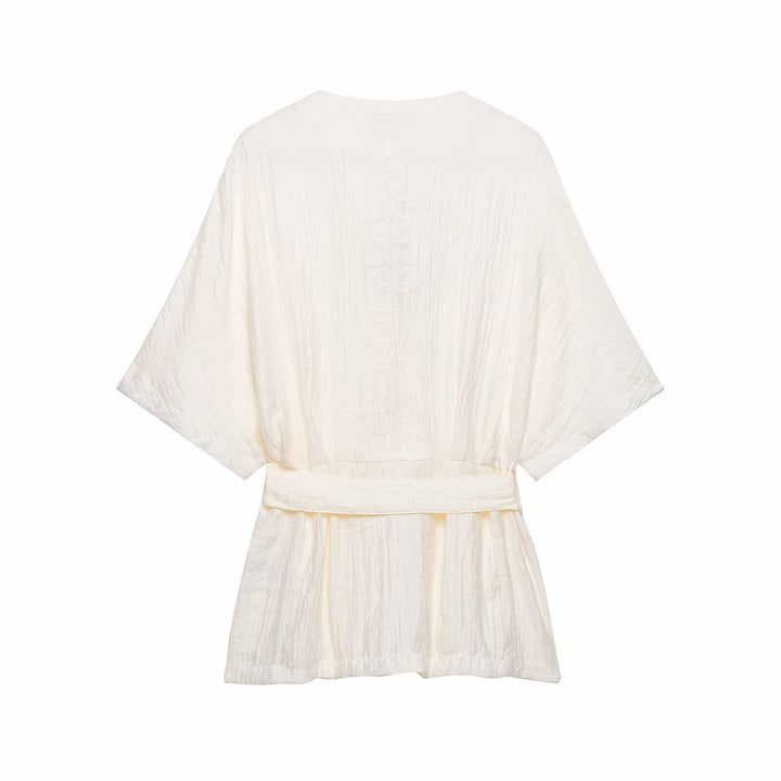 Damen Zweiteiler Kimono-Top mit Taillengürtel und weiter Bundfaltenhose Drune