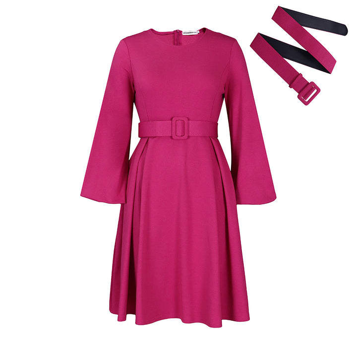 Damen Midi-Kleid mit ausgestellten Ärmeln und abnehmbarem Taillengürtel Drune