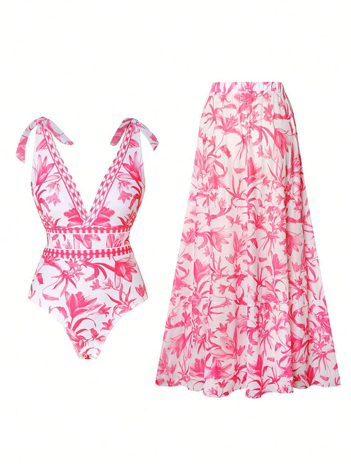 Damen Eleganter Badeanzug- und Maxirock-Set Drune
