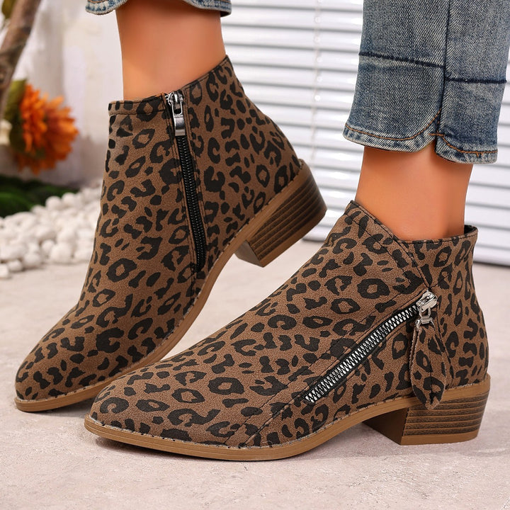 Damen Stiefeletten mit edlem Leopardenmuster und elegantem Reißverschluss Drune