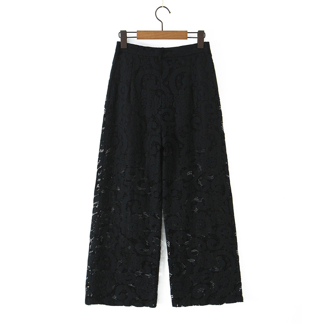 Damen nan hochtaillierte Spitzenslouchhose mit durchgehendem Futter, weitem Bein und Bund mit Gürtelschlaufen Drune