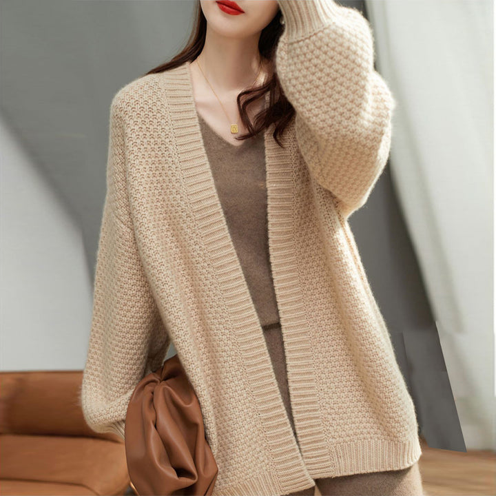 Damen Grobstrickcardigan mit weitem Schnitt und langen Ärmeln Drune