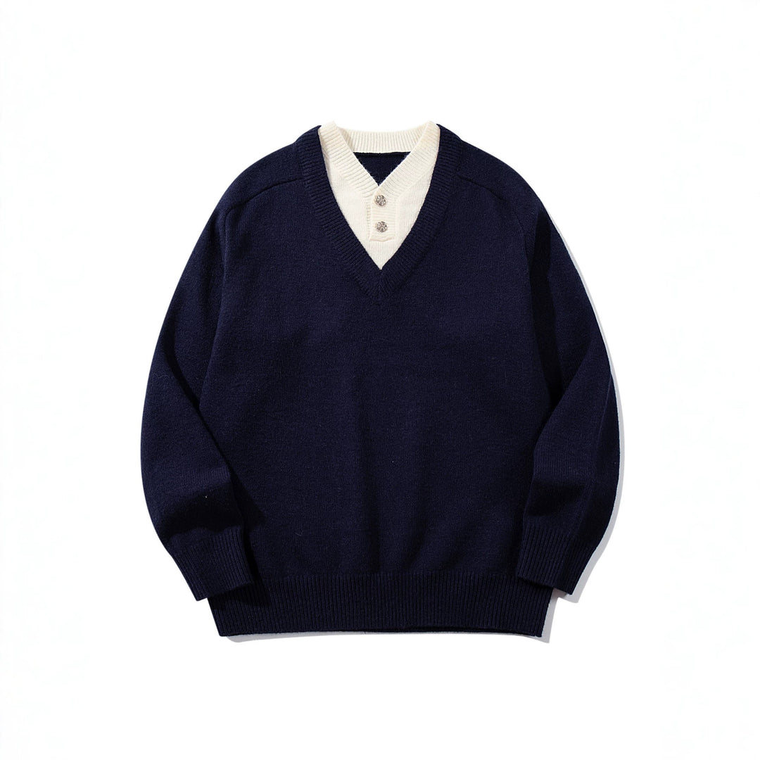 Herren Pullover mit tiefem V-Ausschnitt und eingearbeitetem Henley‑Kragen Drune