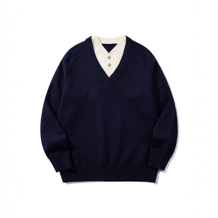 Herren Pullover mit tiefem V-Ausschnitt und eingearbeitetem Henley‑Kragen Drune