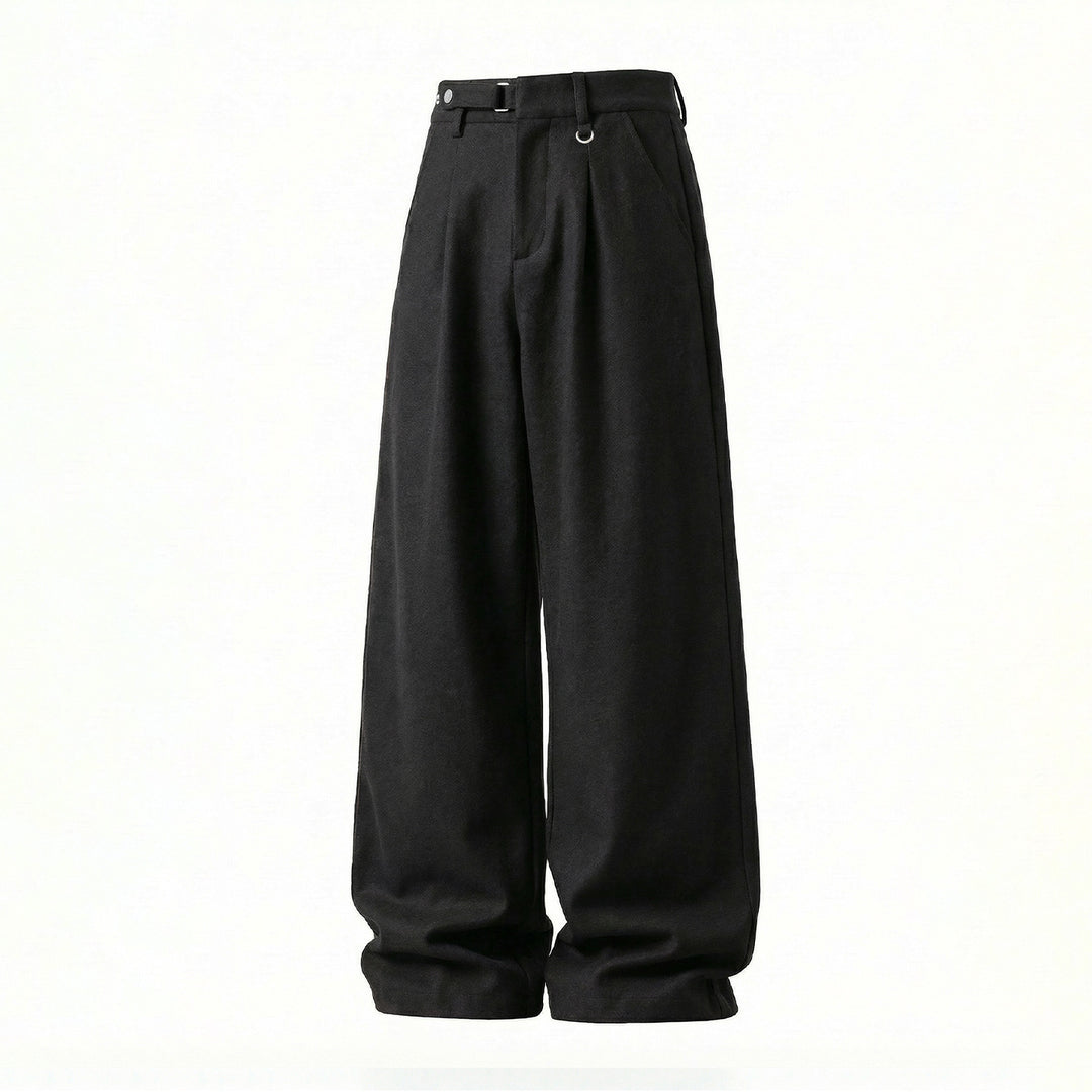 Damen Weite High-Waist-Hose mit Bundfalten, D-Ring und weitem Bein Drune