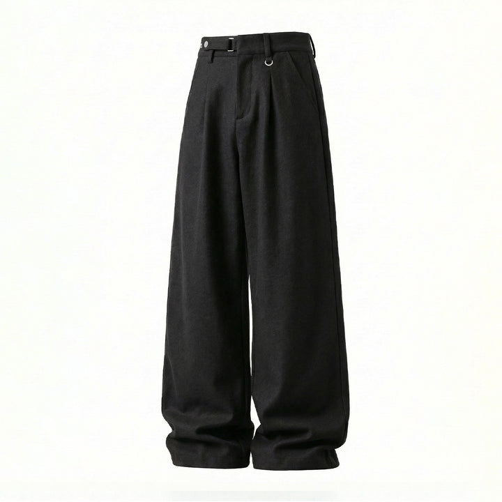 Damen Weite High-Waist-Hose mit Bundfalten, D-Ring und weitem Bein Drune