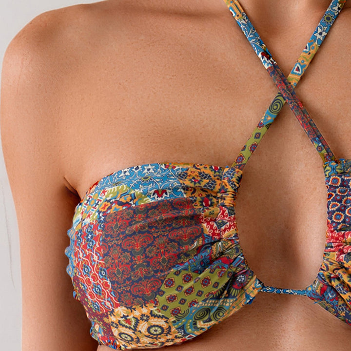 Damen Bandeau-Bikini mit verspieltem kräftigem Muster Drune