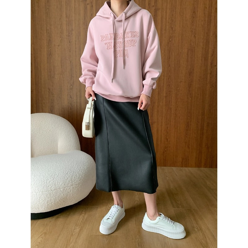 Damen gemütlicher Kapuzenpullover mit kreativem Schriftzug und lässigem Schnitt Drune