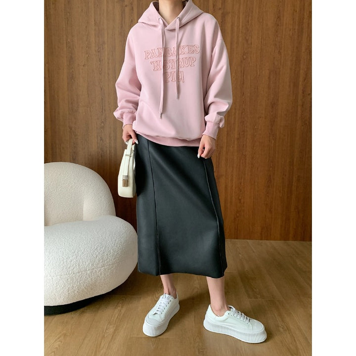 Damen gemütlicher Kapuzenpullover mit kreativem Schriftzug und lässigem Schnitt Drune