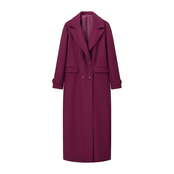 Damen nan extra langer Mantel mit klarer Silhouette, Doppelreiher und Manschettenriegel Drune