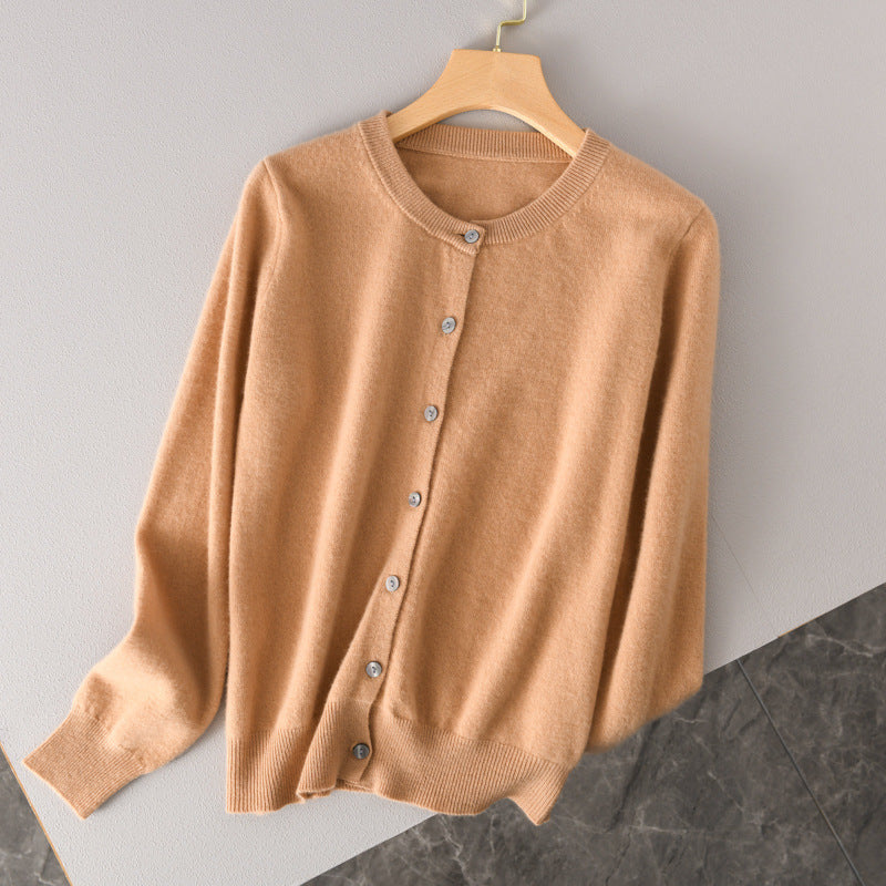 Damen Leichter Rundhals-Knopfcardigan in Kaschmiroptik mit feiner Rippkante und lässiger Silhouette Drune