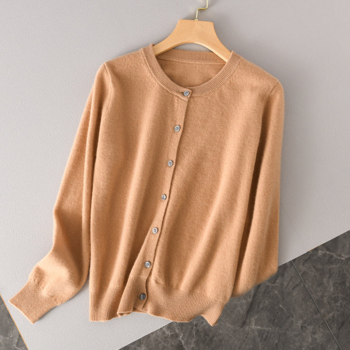 Damen Leichter Rundhals-Knopfcardigan in Kaschmiroptik mit feiner Rippkante und lässiger Silhouette Drune
