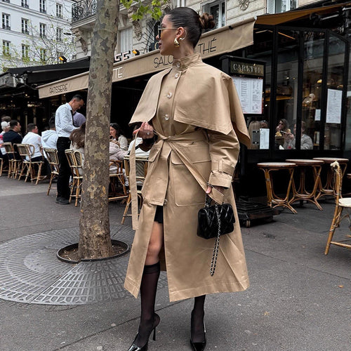 Damen eleganter Trenchcoat mit asymmetrischem Umhang Drune
