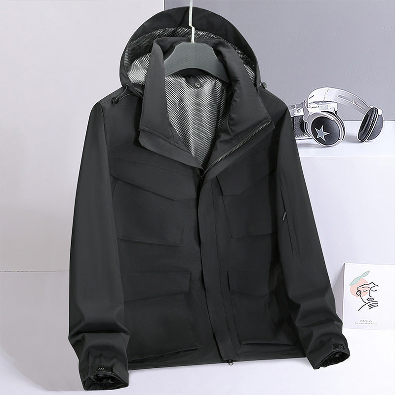 Herren Wasserabweisende Field-Utility-Jacke mit Kapuze und Mehrfach-Taschen Drune