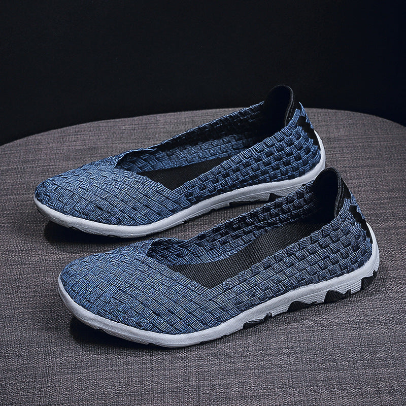 Damen nan gestrickter Slip-On Freizeitschuh mit geflochtenem Obermaterial und rutschfester Flexsohle Drune