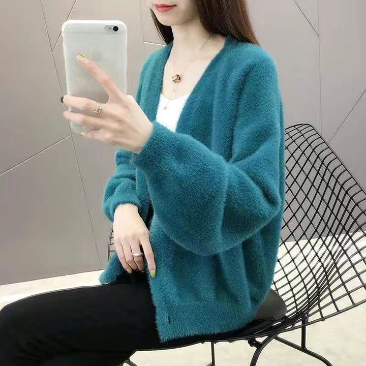 Damen Kuschelige Strickjacke mit großen Knöpfen Drune