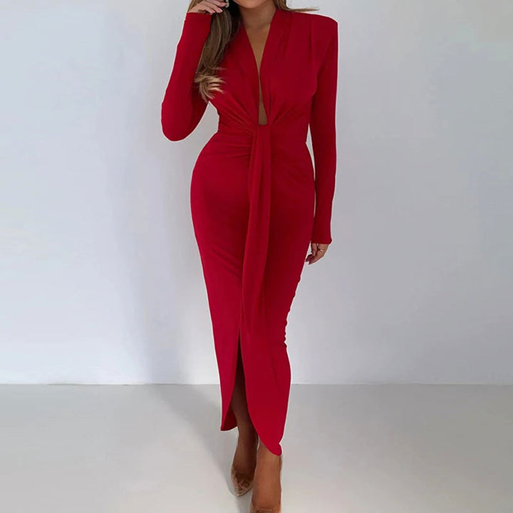 Damen Wickelkleid mit tiefem V-Ausschnitt und elegantem Schlitz Drune