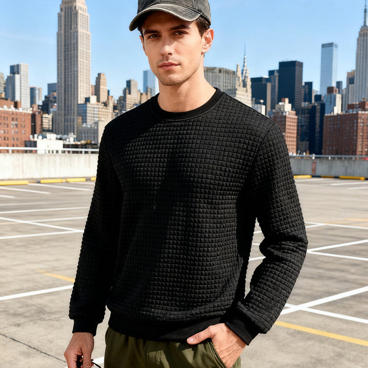 Herren nan strukturiertes Quadrat-Stepppullover mit Rundhals und elastischen Bündchen Drune