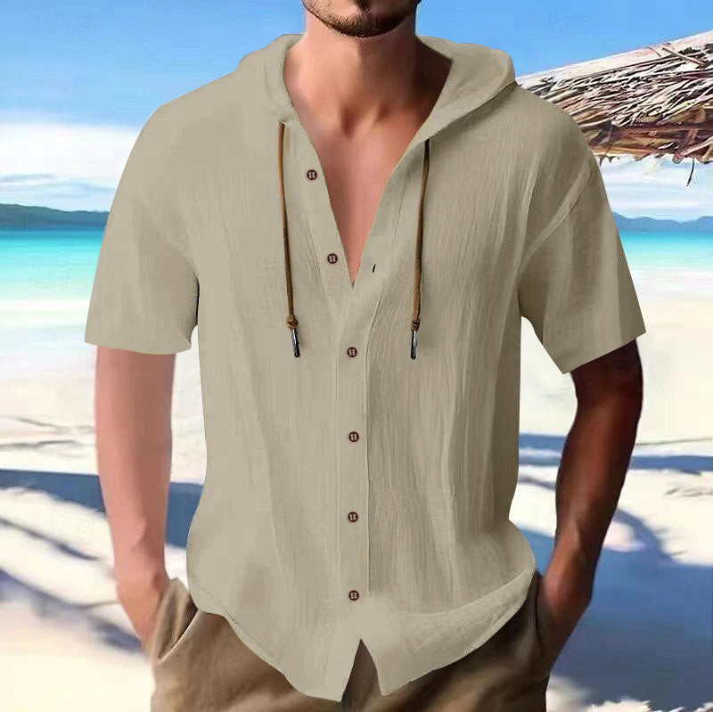 Herren lässiges Kapuzenshirt aus atmungsaktivem Material mit Knopfleiste Drune