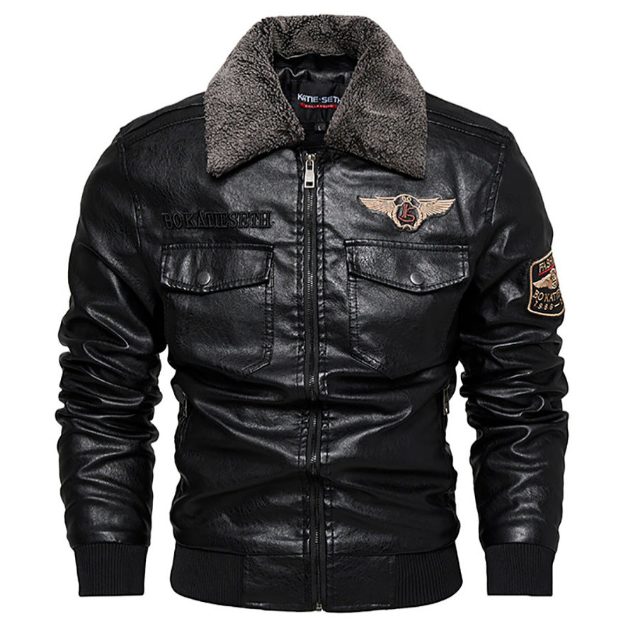Herren Lässige Kunstlederjacke mit weichem Teddyfutter Drune