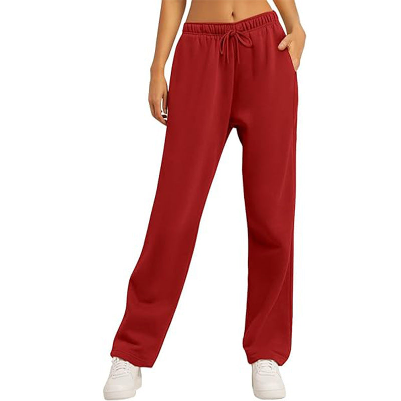 Damen nan hochwertige Relax-Hose mit hoher Taille, geradem Bein und integrierten Eingrifftaschen Drune