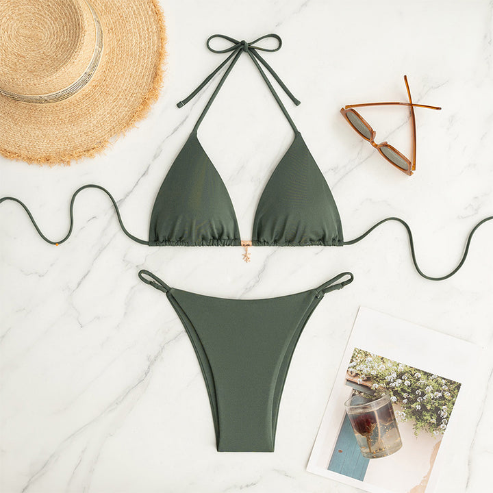 Damen Triangel-Bikini-Set mit schmalen Trägern und verstellbarem Höschen Drune