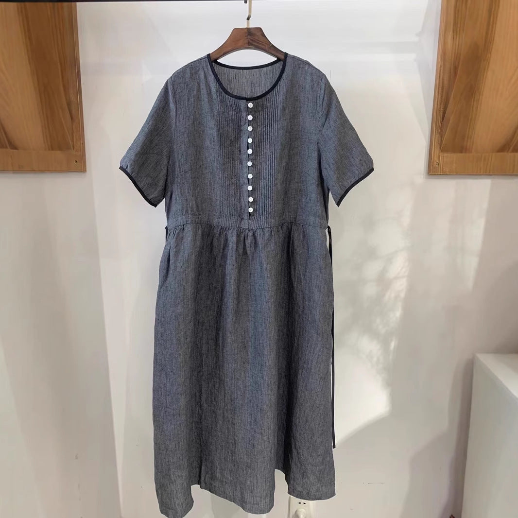Damen Freizeit Kurzarm Hemdblusenkleid Drune