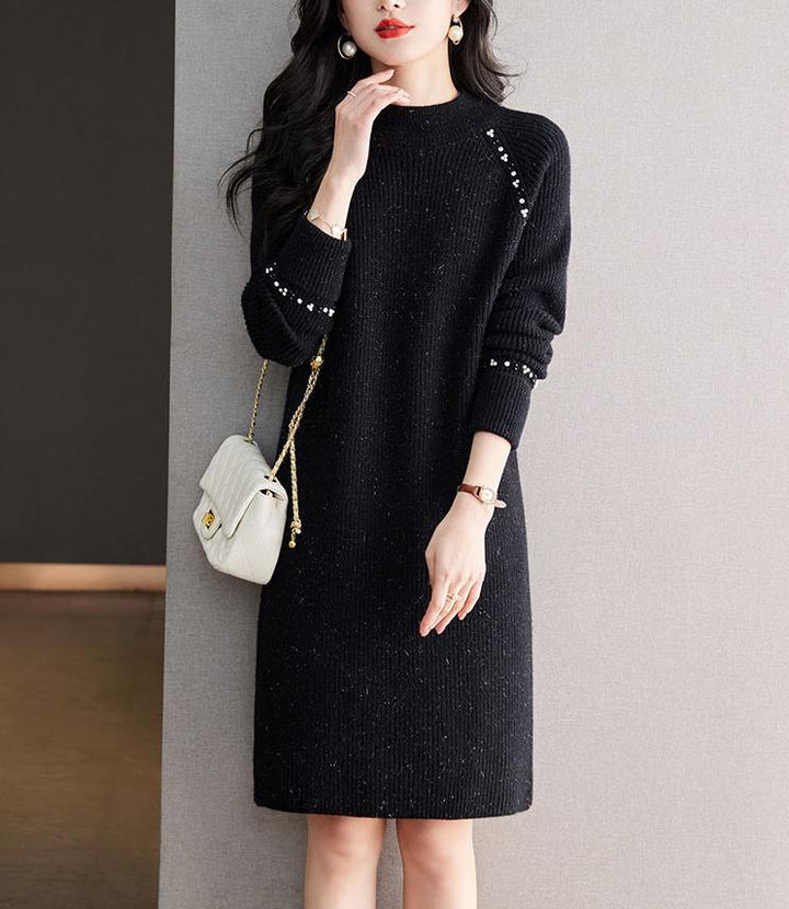 Damen Strickkleid mit elegantem Perlenakzent Drune