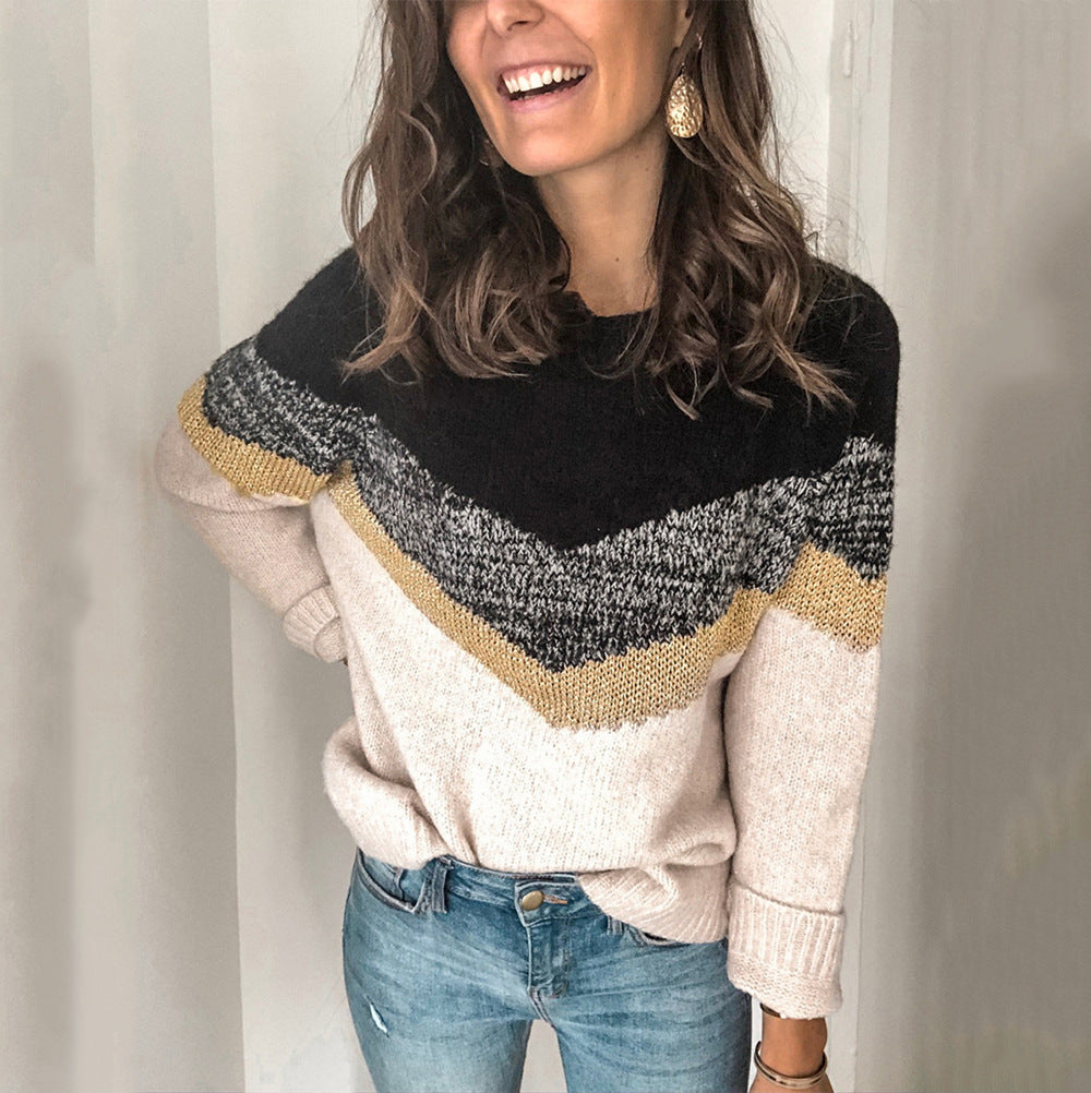 Damen gemusterter Pullover mit grafischem Strickdesign Drune