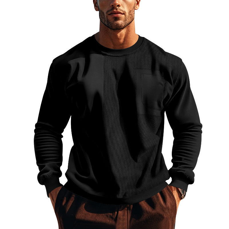 Herren Struktur-Sweatshirt mit Rippen-Panel und Brusttasche Drune